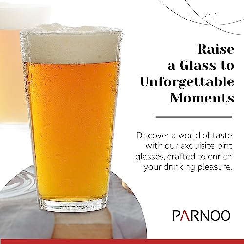 Pint Glasses Set of 6 - 16 oz Drinking Glasses Made for Cold Beverages - 16 oz Mixing Glass & Highball Set of 6 for Homes, Pubs & More - Freezer & Dishwasher-Friendly Cocktail Glasses, PARNOO