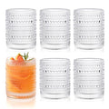 KMIGRUAN Hobnail Drinking Glasses Set of 6,12oz Vintage Glassware Embossed Vintage Water Cups Cocktail Glasses Juice Glasses