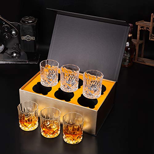 KANARS Whiskey Glasses Set of 6 with Elegant Gift Box,10 Oz Premium Old Fashioned Crystal Glass Tumbler for Liquor, Scotch, Cocktail or Bourbon Drinking, Gifts for Birthday Thanksgiving Father's Day