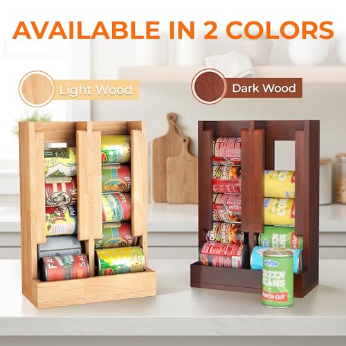 HOMESTEAD Wooden Can Organizer for Pantry, Solid Wood Canned Food Rack, Holds Standard 14.2 oz Cans, Space-Saving Kitchen Storage for Cabinets & Countertops, Natural