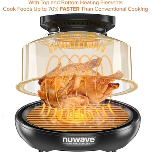 Nuwave Air Fryer Infrared Convection Oven, Cook Fresh or Frozen, No Defrosting or Preheating, 360 Surround Heat, Cooking from 50 to 400 Degrees, 100 Presets, 50 Memory, 360 Food Easy-View, PFAS Free
