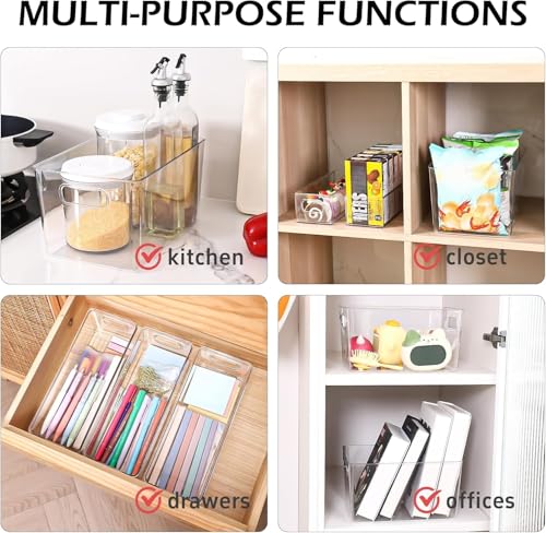 SKTKSE Clear Plastic Storage Bins 8 Pack - Pantry Organizers and Storage, Fridge Organizer Containers for Kitchen, Cabinet, Freezer, Bathroom, Clost, Home Organization