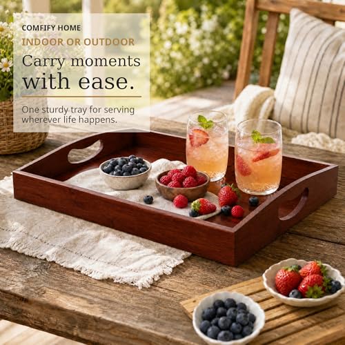 Comfify Dark Brown Bamboo Serving Trays Set of 3 – Nesting Ottoman Trays