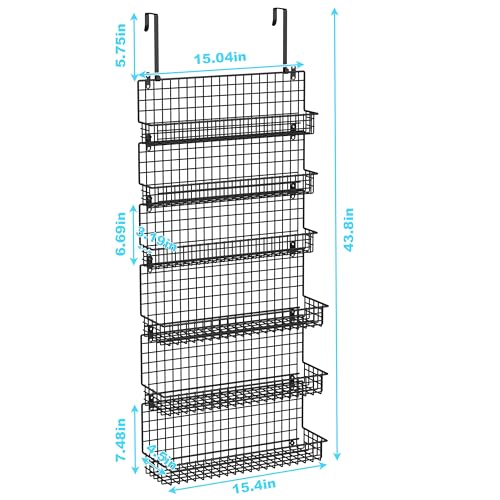 JKsmart 6-Tier Spice Rack Organizer with Door Hook, Wall Mounted & Over the Door Spice Racks for Kitchen Pantry Door Cabinet, Two Size, Large Capacity, Black