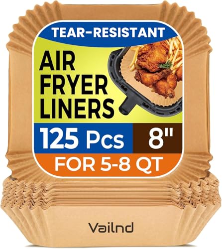 Air Fryer Paper Liners, 125Pcs Parchment Paper, Air Fryer Liners Disposable for Microwave, Non-Stick Air Fryer Liner Square