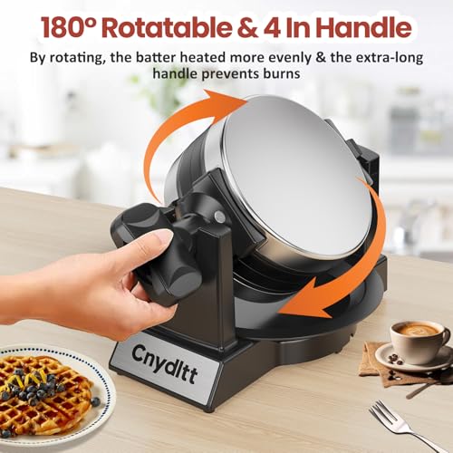 Cnydltt Double Waffle Maker - 1400W Rotating Belgian Waffle Iron, Cooks 2 at Once (8 Slices), 180° Flip Nonstick Plates, Smart Temp Control, Removable Drip Tray, Locking Lid, Stainless, Black