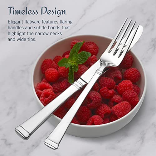 Mikasa Harmony Silverware Set for 12, 65-Piece 18/10 Stainless Steel Flatware Set with Flared Handles, Dishwasher Safe Cutlery Set, Elegant Dining Utensils