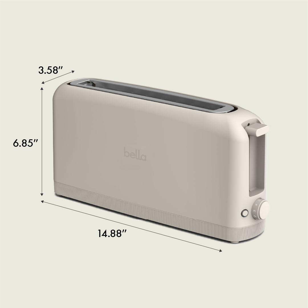 bella 2 Slice Slim Toaster,Fits-anywhere™ Kitchenware,6 Setting Shade Control with Reheat & Cancel Buttons,Fits sourdough,10” Long Slot,Anti Jam & Auto Shutoff,900 Watt,Oatmilk,(Pack of 6)