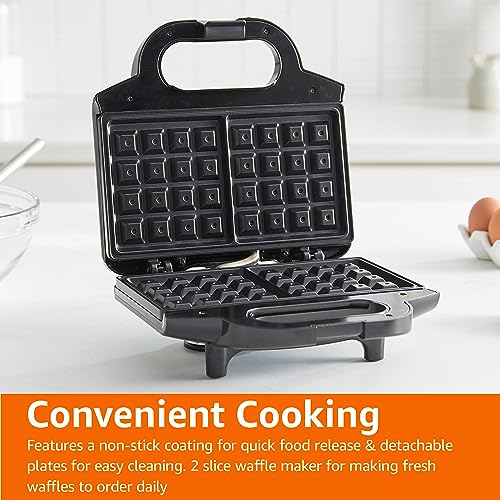 Amazon Basics 2-Slice Waffle Maker with Non-Stick Coating, Easy to Clean, 700W, Black