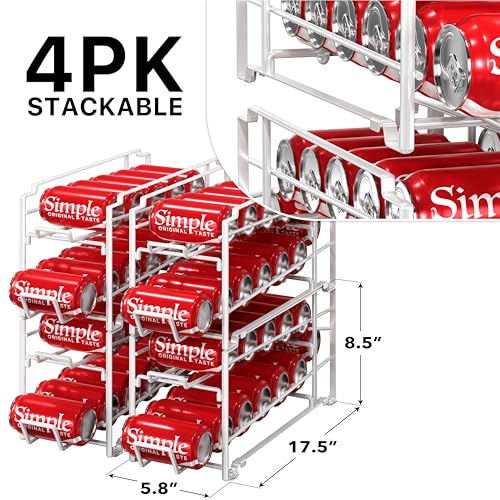 Simple Houseware Soda Can Organizer Stackable Rack Dispenser for Pantry/Refrigerator, White, 4 Pack
