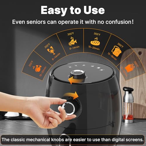 Compact Air Fryer Small, 2.1QT, 4-in-1 Small Mini Airfryer Compact, Bake, Roast, Reheat, 98% Less Oil, Adjustable Temperature & Timer, Quiet, Nonstick & Dishwasher Safe Basket, BPA-Free, Black