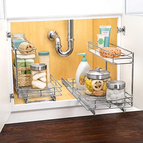 LYNK PROFESSIONAL® Pull Out Under Sink Kitchen Cabinet Organizer - 11.5 in. x 18 inch deep Drawer - Sliding Shelf Organizer for Cabinets and Undersink Storage Shelves - Lifetime Ltd. Warranty – Chrome