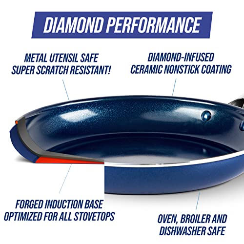 Blue Diamond Cookware Diamond Infused Ceramic Nonstick 8" Frying Pan Skillet, Induction, PFAS-Free, Dishwasher Safe, Oven Safe, Blue