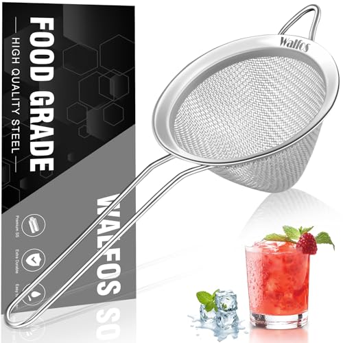 Walfos Small Fine Mesh Strainer for Cocktail & Tea, Mini Stainless Steel Sieve with Handle, 3.15 Inch Metal Strainers for Juicing, Coffee, Drinks, Tea Herbs