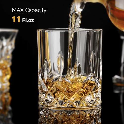 Triplorare Whiskey Glasses Set of 6, 11 OZ Old-Fashioned, Rum & Scotch Glasses