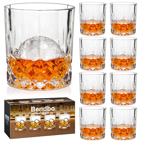 Bendbo Whiskey Glasses Set of 8, 10 oz Crystal Old Fashioned Glasses, Perfect for Bourbon, Scotch, Vodka, Gift for Men, Women, Dad, Father