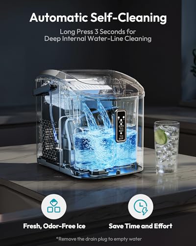 EUHOMY Ice Maker Countertop, 9 Cubes Ready in 6 Mins, 26lbs/24H, Self-Cleaning, Portable Ice Maker Machine with Carry Handle, Basket and Scoop, 2 Sizes of Bullet Ice for Home, Kitchen, Office
