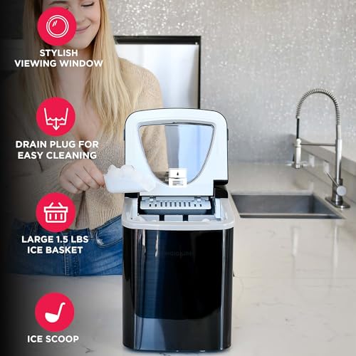 Frigidaire EFIC123-SSBLACK Compact Countertop Ice Maker, 26lbs of Ice per Day, Black Stainless