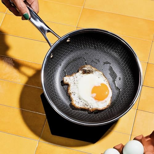 HexClad 7 Inch Hybrid Nonstick Frying Pan with Lid, Stay-Cool Handle, Dishwasher and Oven Safe, Induction Ready, Frying Pan Skillet Compatible with All Cooktops