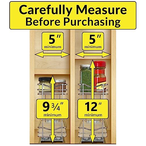 LYNK PROFESSIONAL® Pull Out Spice Organization for Cabinets - 4-3/8 inch Wide – Spice Rack for Inside Cabinets, Slide Out Spice Rack Organizer for cabinet – Pull Out Spice Rack, Sliding 2 Tier Chrome