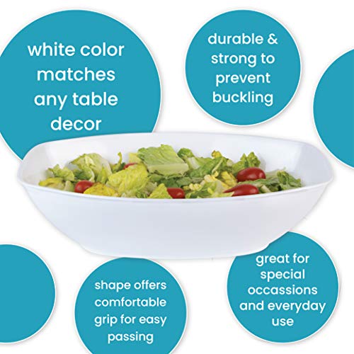 PLASTICPRO Disposable Oval Serving Bowls, Party Snack or Salad Bowl, 72-Ounce, Plastic (4, WHITE BOWLS)