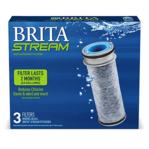 Brita Stream Replacement Water Filter for Stream Pitchers and Dispensers Only, WGA NSF/ANSI Certified, As-You-Pour Filtration, Removes Chlorine Taste & Odor, 3 Filters