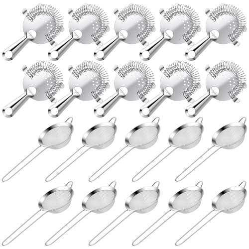 20 Pcs Stainless Steel Cocktail Strainer Bar Tool Set, 5 Pcs Hawthorne Strainer With Coil Spring & 5 Pcs 8CM Fine Mesh Cone Strainer For Bartender, Juice, Tea, Coffee, Home Bar Or Commercial Use