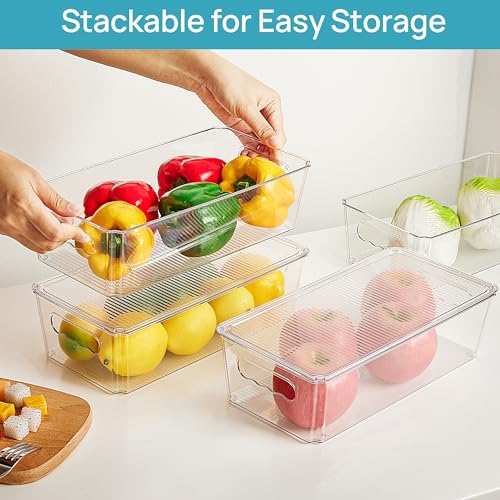 Vtopmart 8pcs Clear Organizers and Storage Bins with Lids, Stackable Plastic Storage Containers with Handles for Fridge, Freezer, Pantry, Cabinet, Kitchen Organization