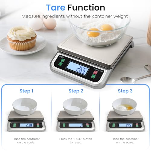LNXDMWMS 88lb/40kg Food Scale with 6 Unit Stainless Steel Commercial Kitchen Scale, with Full View LCD Display Large Kitchen Scale with Tare and Pcs Funtion for Baking, Cooking, Flour, Fruits Silver