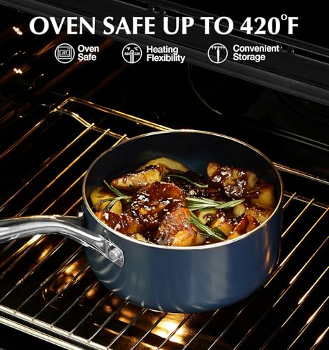 KOCH SYSTEME CS Nonstick Sauce Pan with Lid 1QT & 2QT & 3QT, 6pcs Nonstick Saucepan Set with Cool-Touch Handles, Pot Set with Ceramic Coating, Induction Compatible Sauce Pan, Oven Safe, Gradient Blue