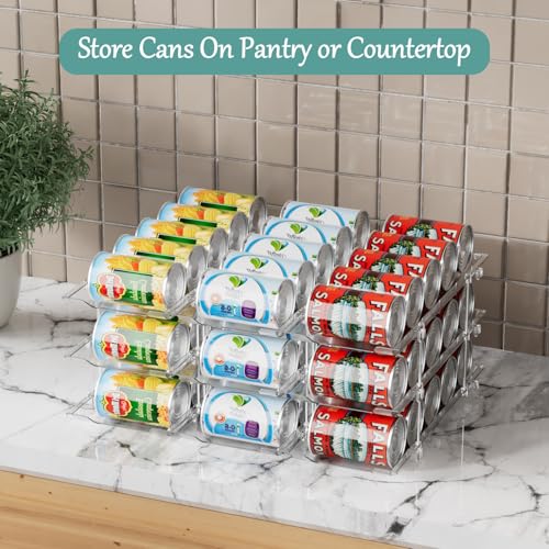 VEGEVIGI Can Storage Organizer for Pantry, Can Holders For Pantry, Canned Goods Food Dispenser, Clear Plastic Soup Can Shelf Rack, 3 Ties