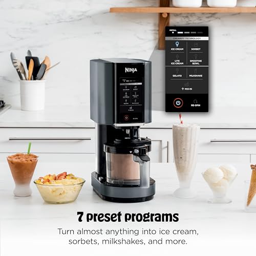 Ninja CREAMi Ice Cream Maker | 7-in-1 - IceCream, Gelato, Sorbet, Milkshakes, Mix-ins, Smoothie Bowls & More | Includes (1) Dishwasher Safe 16 oz. Pint with storage lid | Black | NC299AMZ