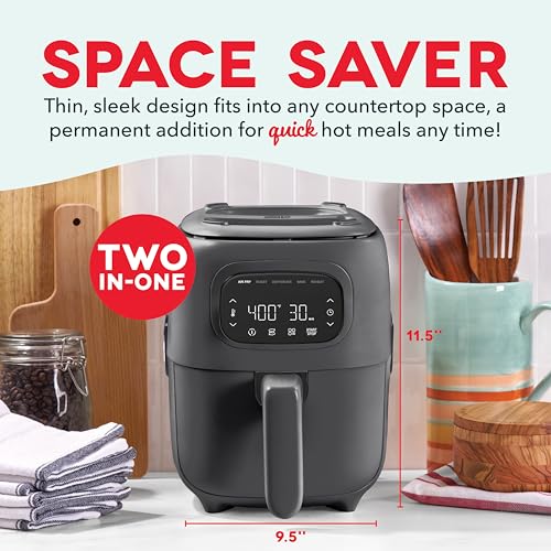 Dash Flip & Fry™ Digital 2-in-1 Grill & Air Fryer - Has AirCrisp® Technology - Digital Touchscreen, Ceramic Nonstick Grill Plate & Special Dehydrate Function - 3 Quarts - Forged Iron