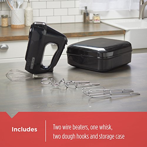6-Speed Easy Storage Hand Mixer with 5 Attachments & Storage Case, Black