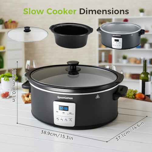 SpoonLemon 7 Quart Digital Slow Cooker with Programmable Timer, Auto Keep Warm, High Low Warm Settings, Removable Dishwasher-Safe Nonstick Pot for Easy Cleanup, with 20 Count Slow Cooker Liners