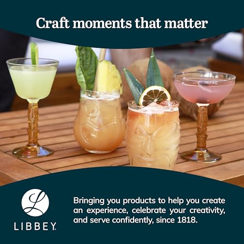Libbey Tiki Rocks Glasses Set, Vintage-style Glassware Drinking Glasses Set of 4, Exotic, Dishwasher Safe Glasses for Backyard Luau or Pool Party
