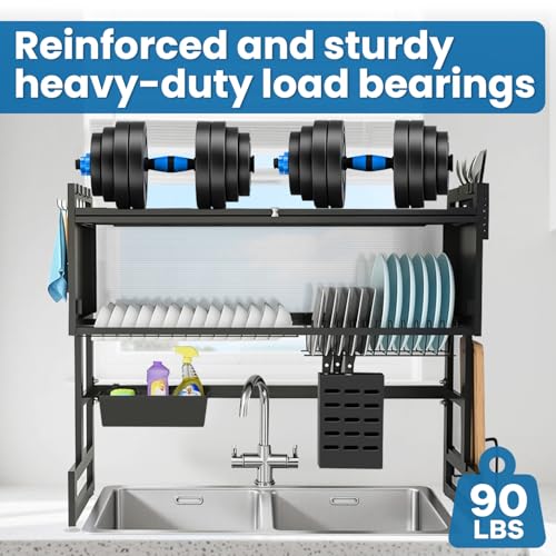 XDTIME Over the Sink Dish Drying Rack – 3 Tier with Cover, Space-Saving Dish Drainer Organizer for Dishes, Glasses, Bowls & Cutlery, Tidy Kitchen Counter Storage Solution