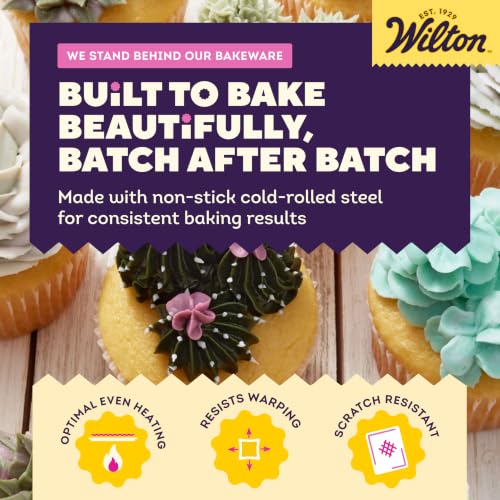 Wilton Gold Non-Stick Bakeware Muffin Pan - Baking Pan for Muffins & Cupcakes - Made Without PFAS, Dent Resistant & Dishwasher Friendly - Offers Even Heat Distribution - 10.5 x 15 x 2 Inches, 12 Cup