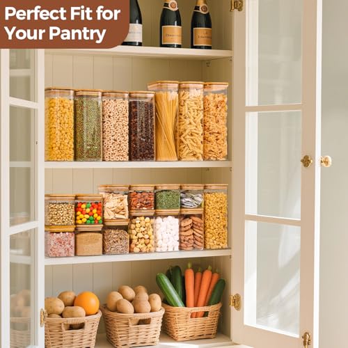 ComSaf Airtight Glass Storage Canister with Lids (0.7Qt/1.2Qt/1.6Qt) Set of 6, Food Storage Container Kitchen Pantry Storage Jar, Glass Jars for Flour Cereal Sugar Tea Coffee Beans Snacks, Square