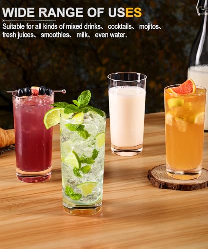 LUNA & MANTHA Drinking Water Glasses Set, Lead-Free Crystal Highball Glass, Tall Glass Cups for Cocktail Parties,Clear set of 4,16oz