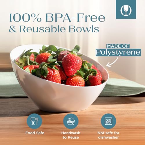 Posh Setting - White Plastic Serving Bowls for Party Angled Bowls Disposable Chip Bowls Candy Bowls for Party Table Salad and Fruit Bowls for Wedding Serving Bowls-White, 20 OZ, 5 Pack