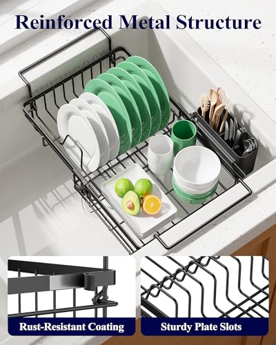 Kitsure Expandable in-Sink or Over-Sink Dish Drying Rack, Large, Black