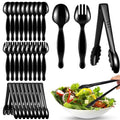 ALEXPRE 30 Pcs Disposable Black Plastic Serving Utensils,10 Set Including 9" Plastic Serving Spoons, Forks and Tongs for Dinner Parties, Buffets,Banquets, Events, Weddings, and Daily Use