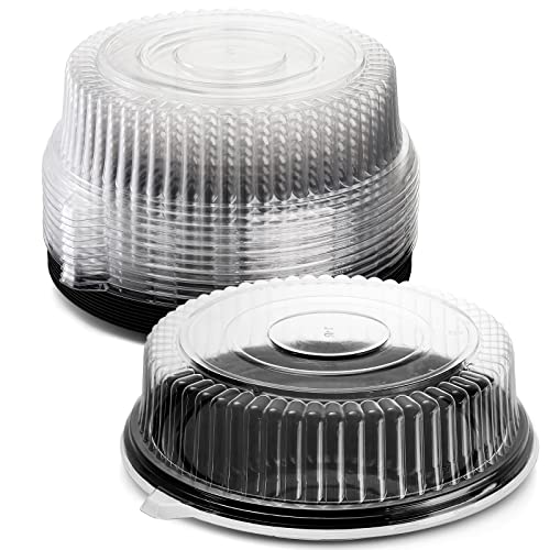 Frcctre 12 Pack 12 Inch Plastic Serving Tray with Lid, Disposable Plastic Food Serving Platters with Clear Dome Lids, Stackable Round Trays for Party, Takeout Food, Catering, Picnic