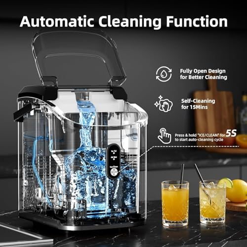 Antarctic Star Nugget Ice Maker Countertop with Soft Chewable Ice, Portable Sonic Ice Maker with Basket and Scoop, Removable Top Cover, Auto-Cleaning for Home/Party/RV/Camping (Stainless Steel Silver)