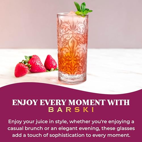 Barski Highball Glass - Drinking Glasses - Set of 4 - Hiball Tumblers - Glass Crystal Tumbler - for Water, Juice, Beer, Mixed Cocktails, Mojito Glass, Tom Collins Bar Glassware, 13 oz, Made in Europe