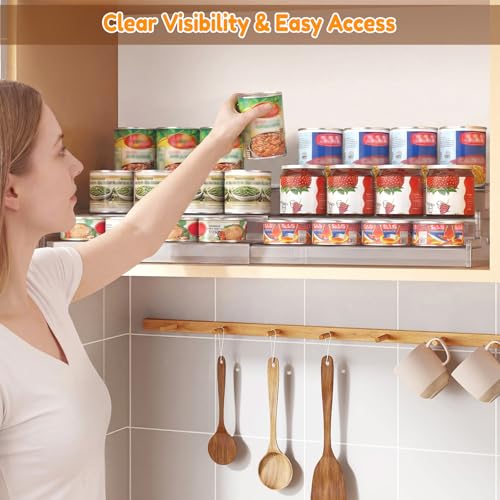 Yecuip Expandable Can Rack Organizer for Pantry, 3-Tier Adjustable Can Storage Holder, Holds Up to 24 Cans, Acrylic Canned Food Organizer for Pantry, Cabinet, Countertop, Kitchen