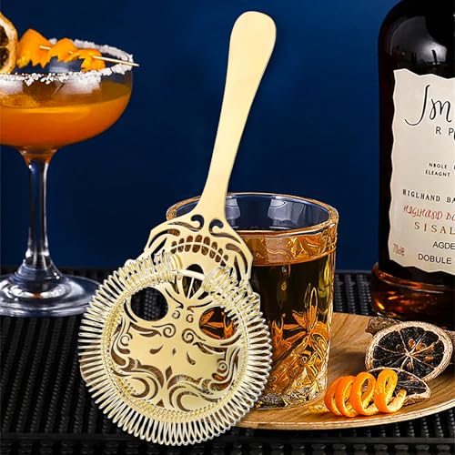 Cocktail Strainer Set Stainless Steel Bar Strainer,Hawthorne Strainer and Fine Mesh Strainer,Gold Drink Strainer Set for Bar Home Kitchen