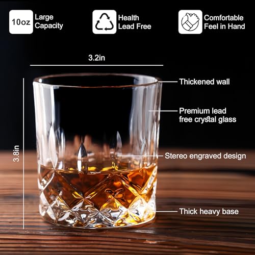 Bendbo Whiskey Glasses Set of 8, 10 oz Crystal Old Fashioned Glasses, Perfect for Bourbon, Scotch, Vodka, Gift for Men, Women, Dad, Father