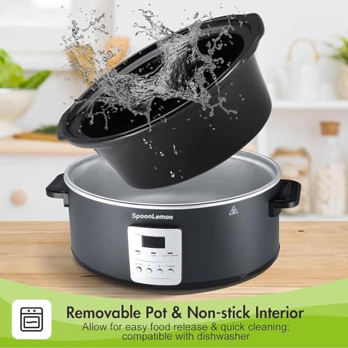 7QT 280W Electric Slow Cooker, Digital 20H Timer & 3-Level Heat Settings, Oval Ceramic Inner Pot, Black, for Family Dinners